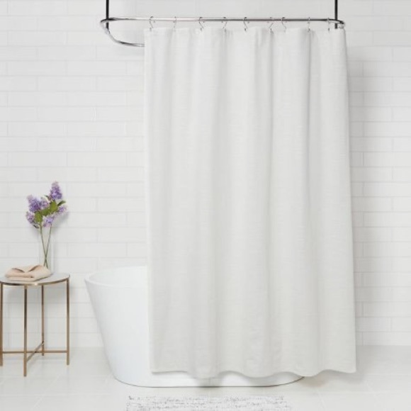 Threshold Subtle Striped Textured Shower Curtain Off-White/Cream - Picture 1 of 5